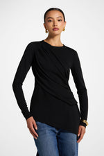 Asymmetric Rouched Shoulder Top - Black