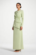 Asymmetric Rouched Shoulder Top - Spring Green