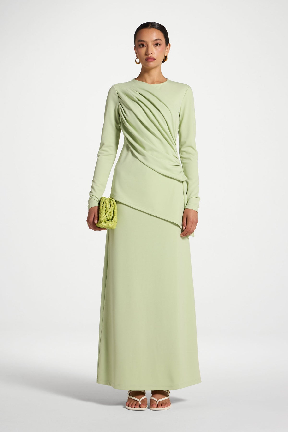 Asymmetric Rouched Shoulder Top - Spring Green