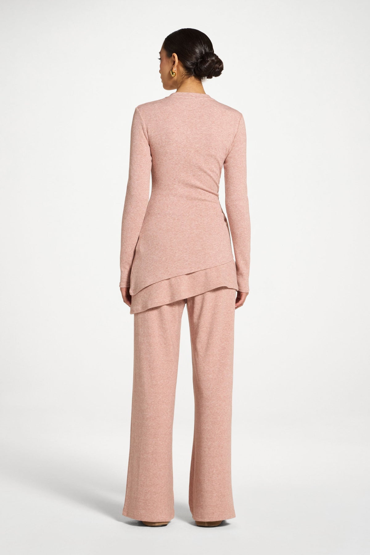 Asymmetric Rouched Knit Top - Rose