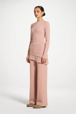 Asymmetric Rouched Knit Top - Rose