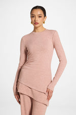 Asymmetric Rouched Knit Top - Rose