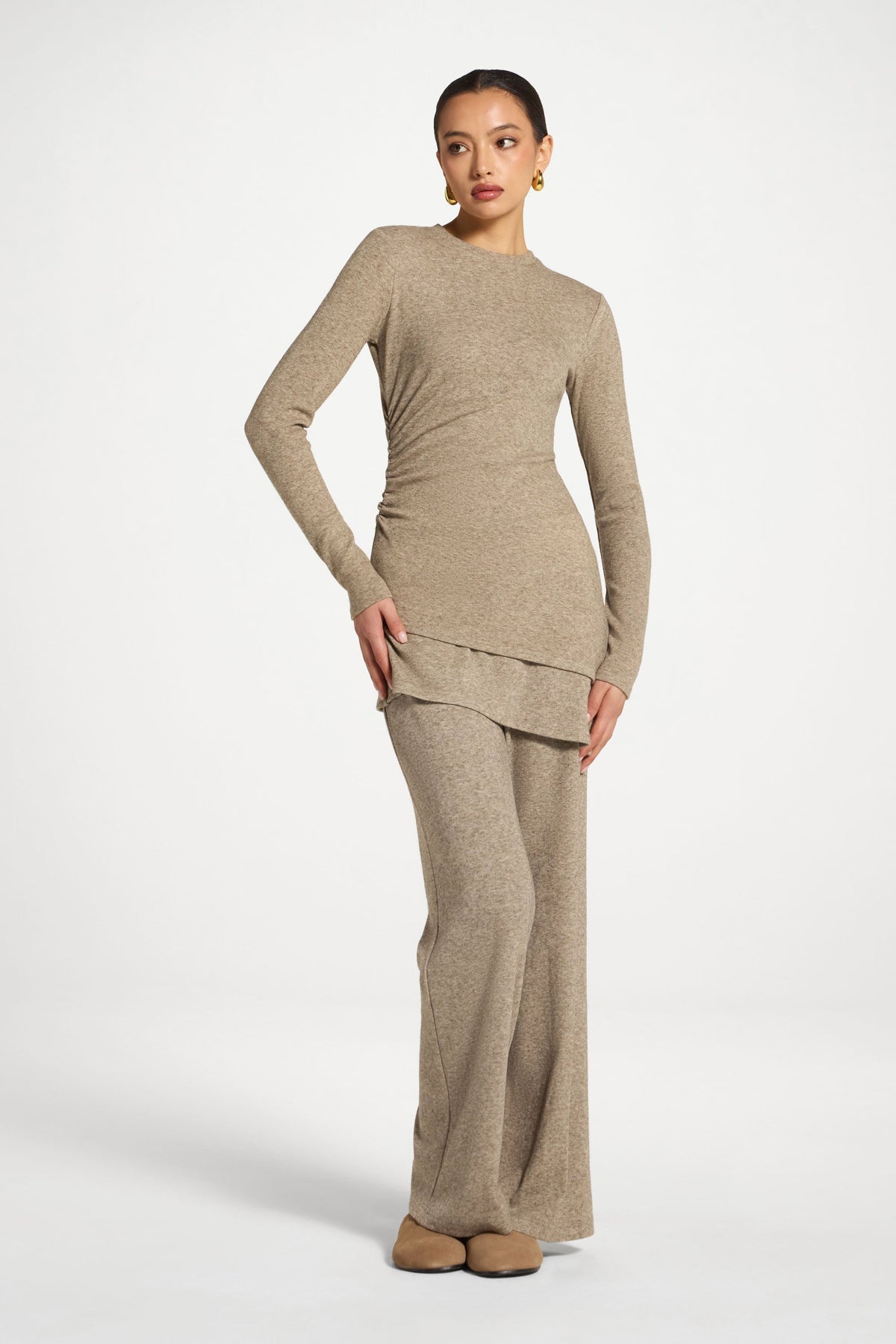 Asymmetric Rouched Top - Warm Grey