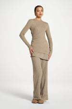 Asymmetric Rouched Top - Warm Grey