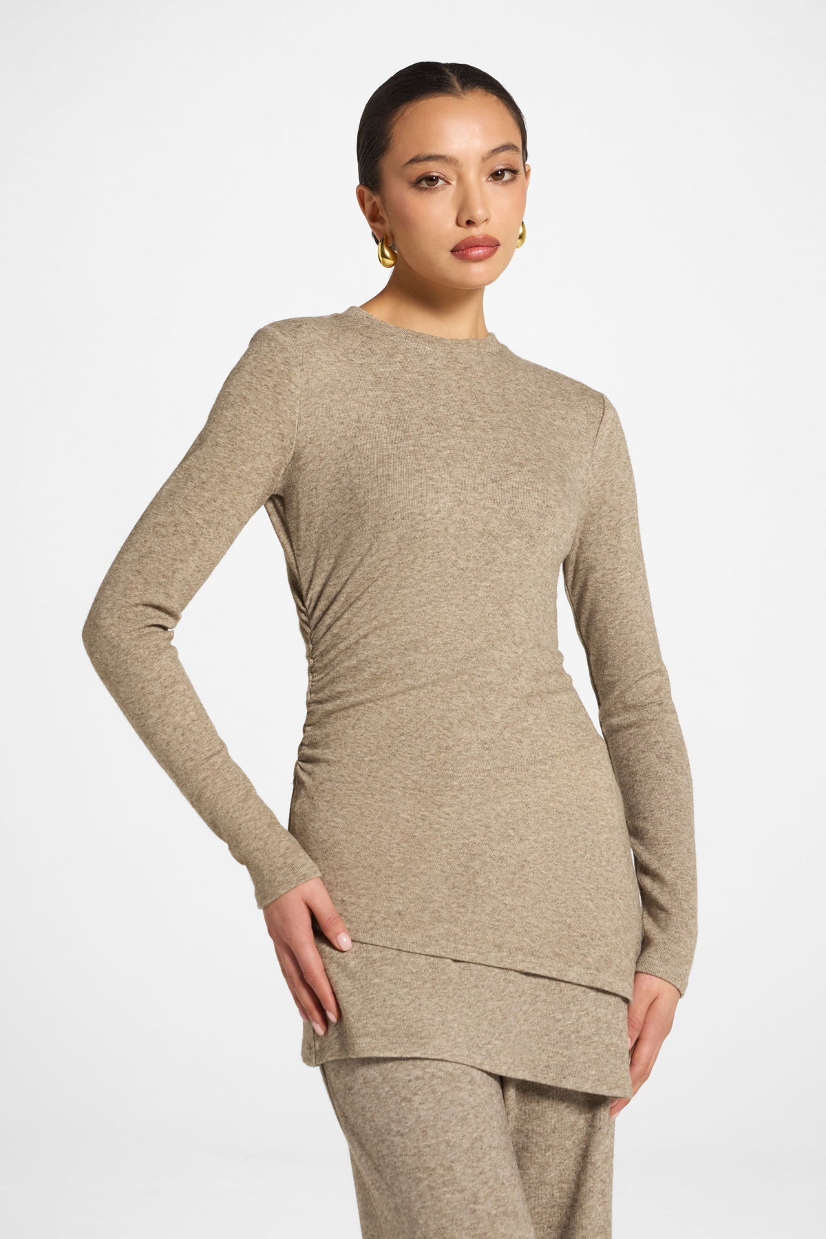 Asymmetric Rouched Top - Warm Grey