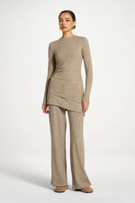 Asymmetric Rouched Top - Warm Grey