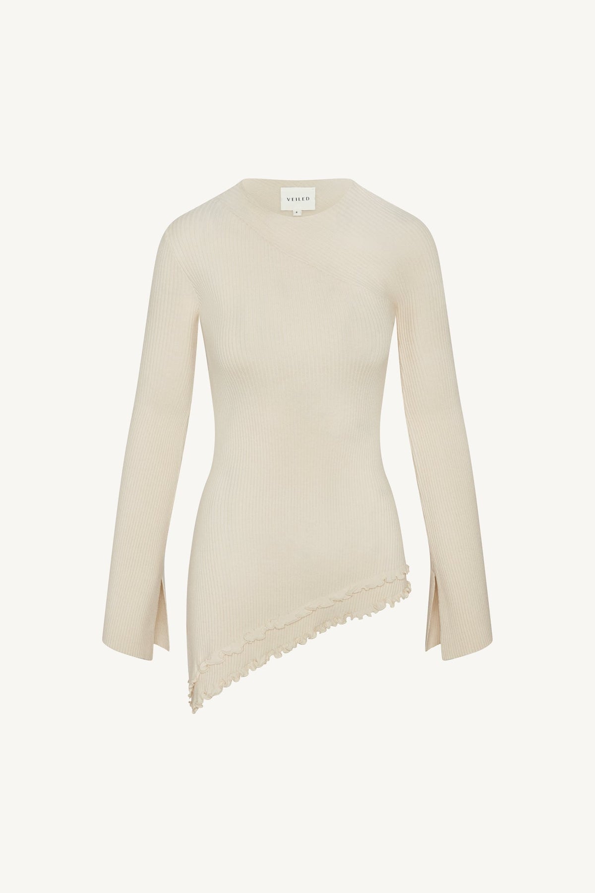 Asymmetric Ruffle Hem Knit Top - Ivory