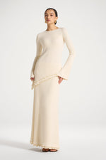 Asymmetric Ruffle Hem Knit Top - Ivory