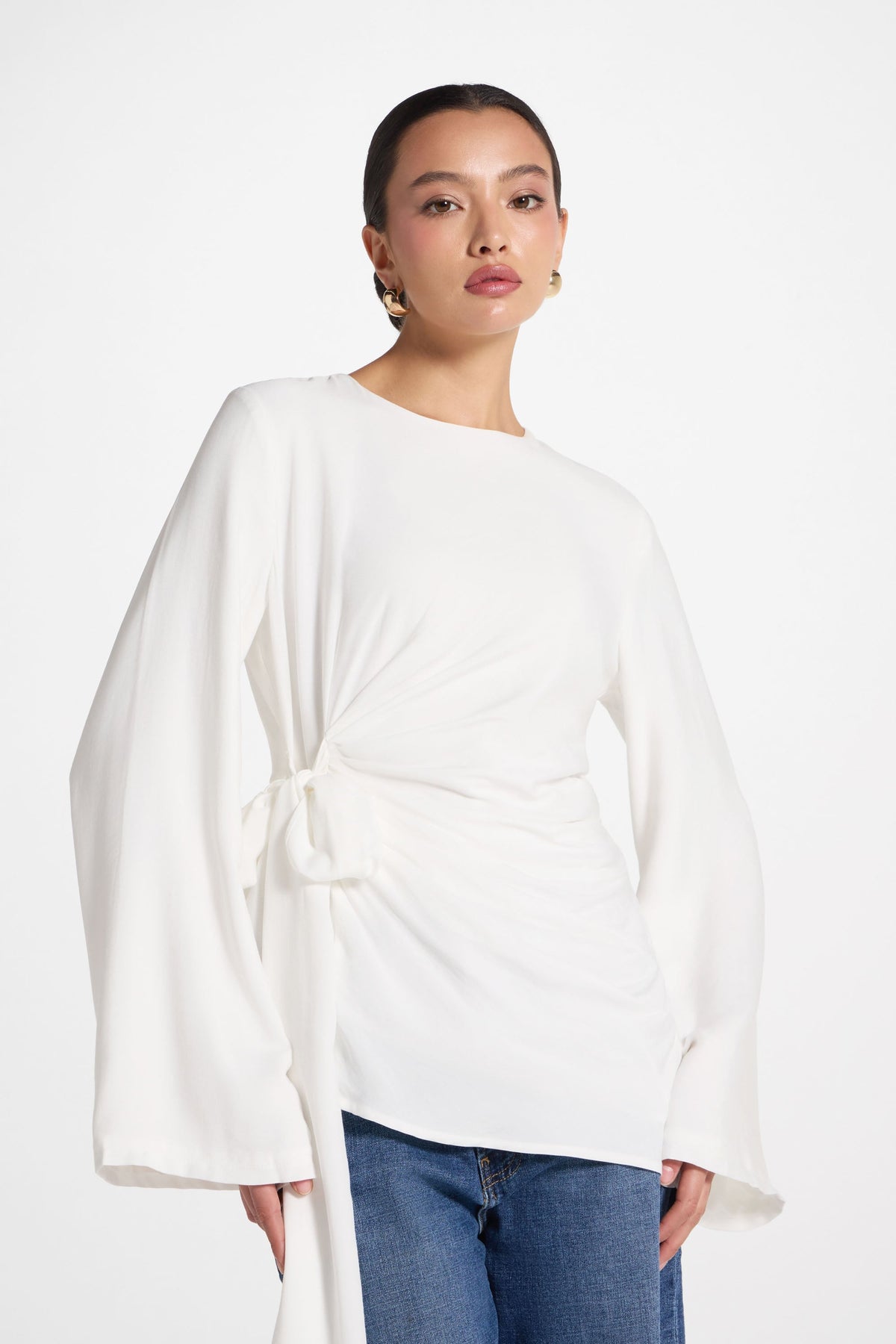 Asymmetric Side Tie Top - White