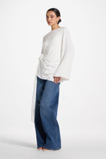 Asymmetric Side Tie Top - White