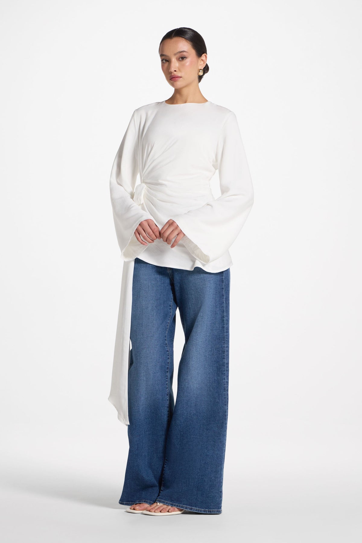Asymmetric Side Tie Top - White