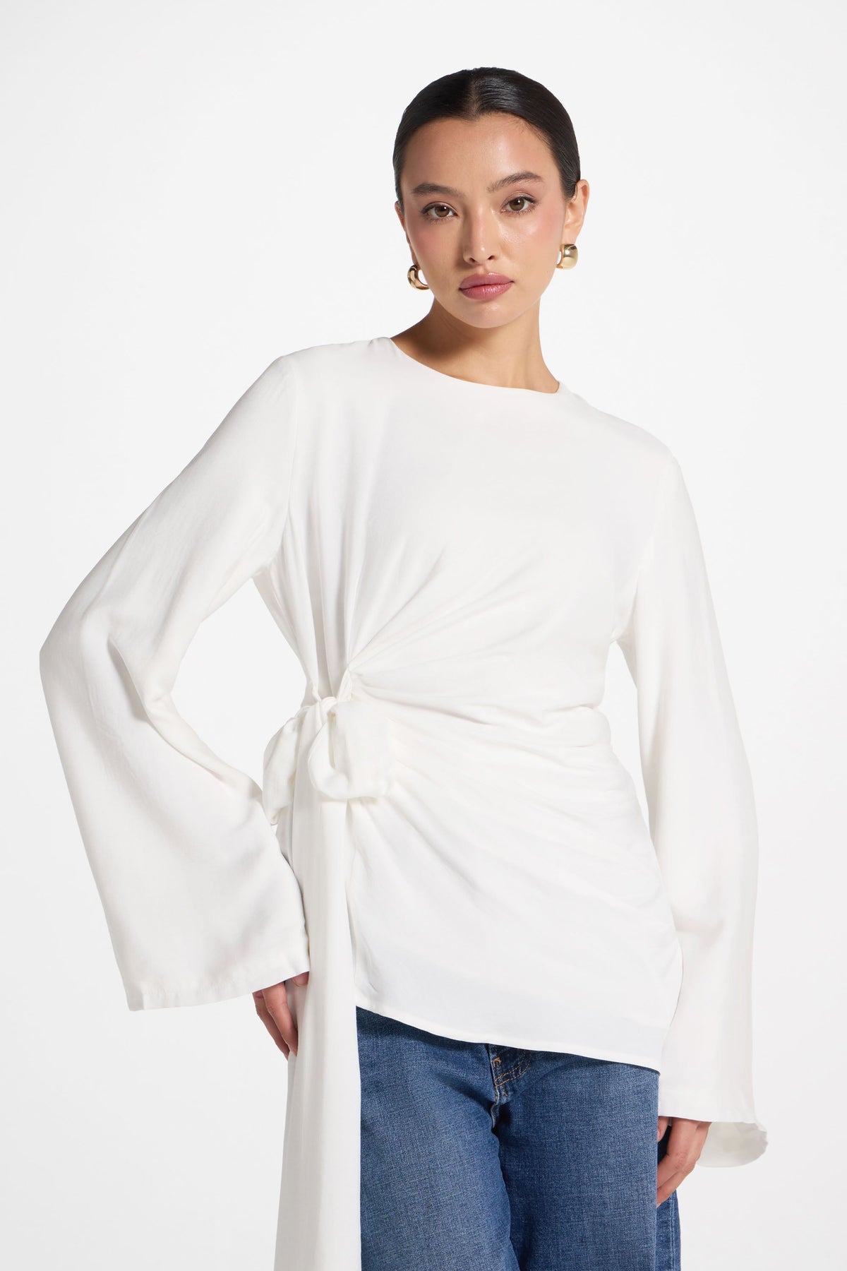Asymmetric Side Tie Top - White
