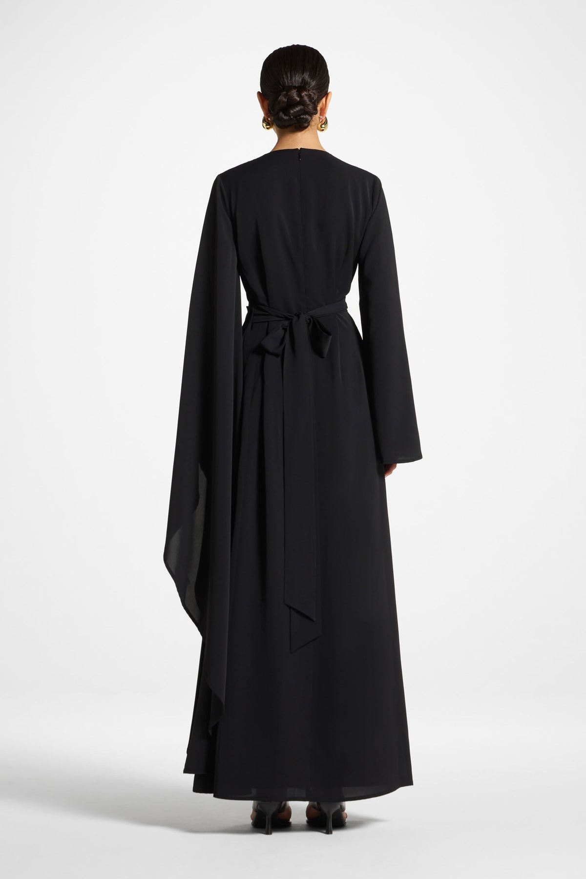 Asymmetric Sleeve Maxi Dress - Black