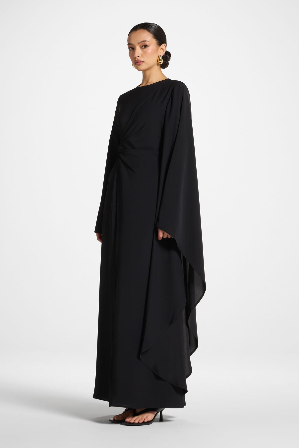 Asymmetric Sleeve Maxi Dress - Black
