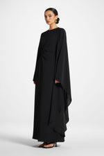 Asymmetric Sleeve Maxi Dress - Black
