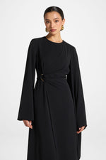 Asymmetric Sleeve Maxi Dress - Black