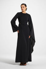 Asymmetric Sleeve Maxi Dress - Black