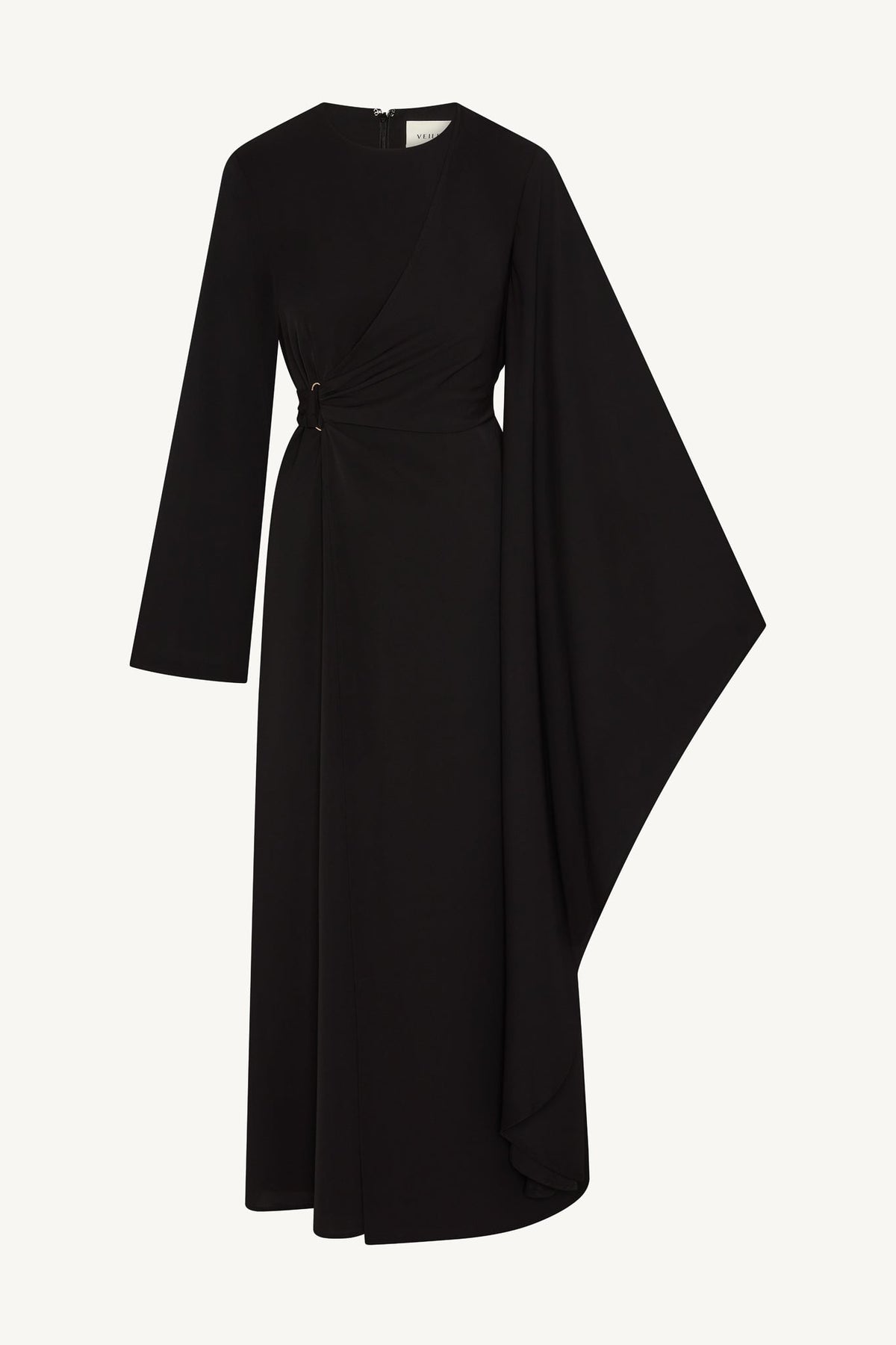 Asymmetric Sleeve Maxi Dress - Black