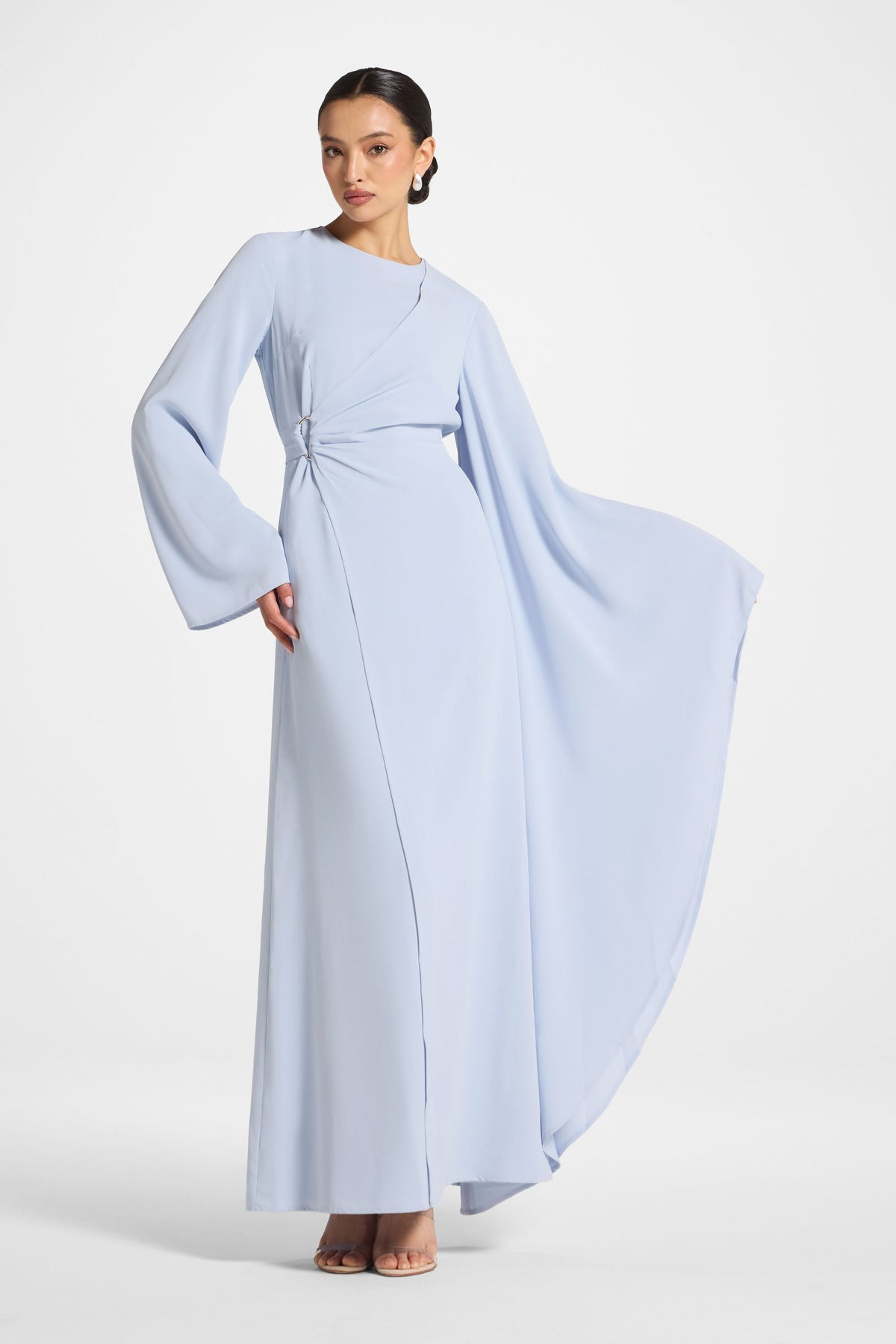 Asymmetric Sleeve Maxi Dress - Frost