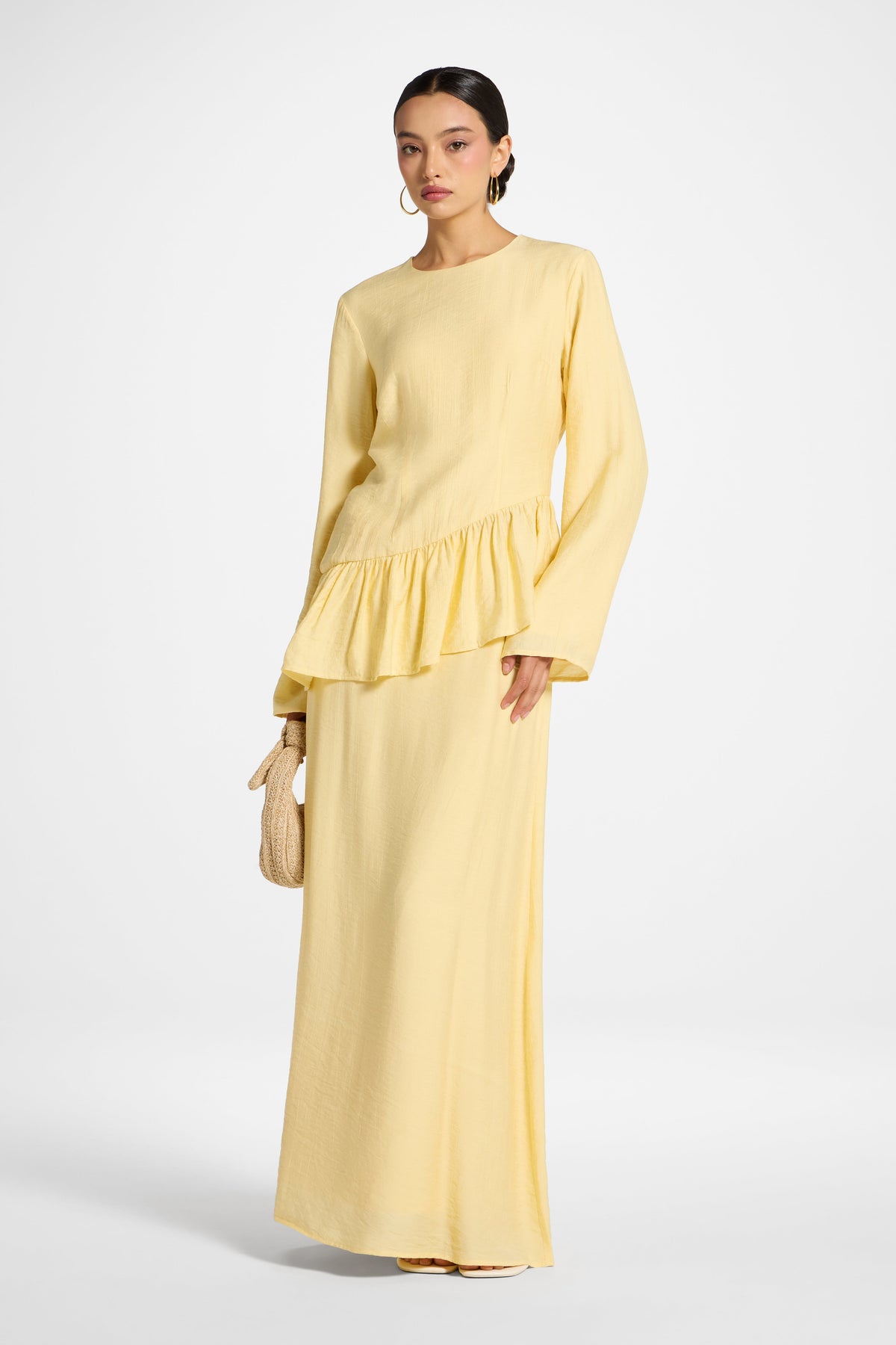 Asymmetric Textured Ruffle Top - Banana