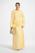 Asymmetric Textured Ruffle Top - Banana