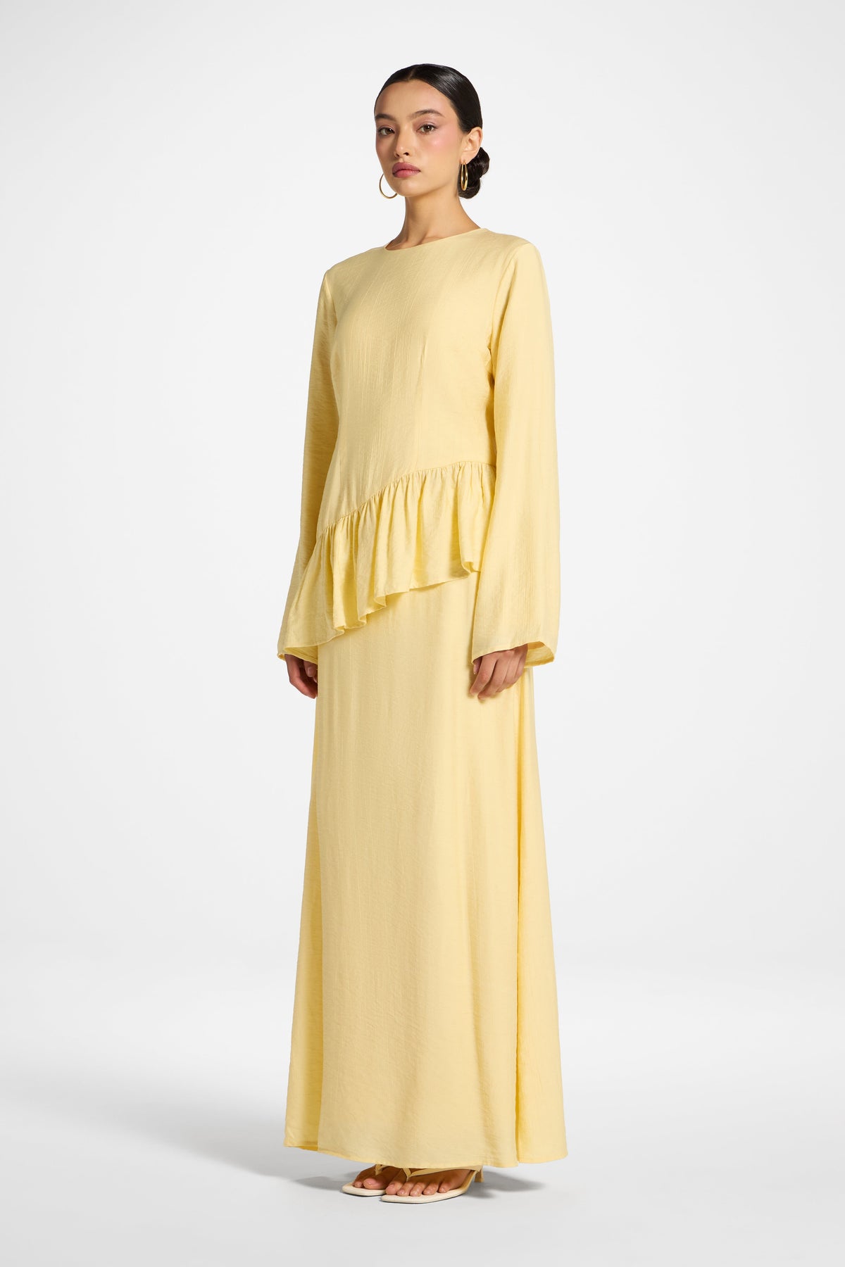 Asymmetric Textured Ruffle Top - Banana