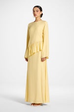 Asymmetric Textured Ruffle Top - Banana