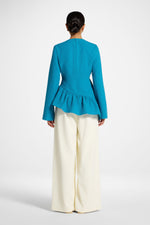 Asymmetric Textured Ruffle Top - Cerulean