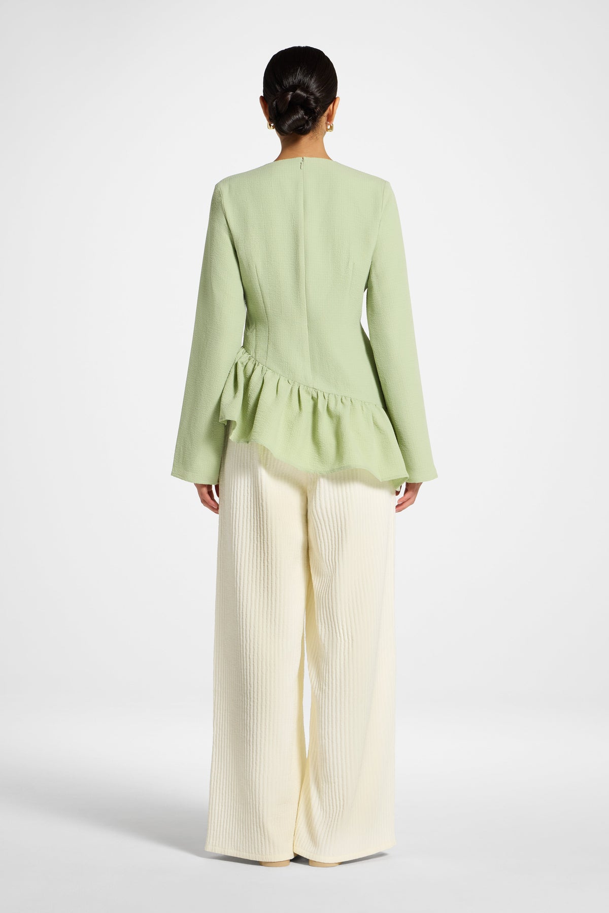 Asymmetric Textured Ruffle Top - Pistachio