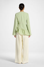 Asymmetric Textured Ruffle Top - Pistachio