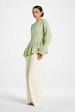 Asymmetric Textured Ruffle Top - Pistachio