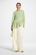 Asymmetric Textured Ruffle Top - Pistachio