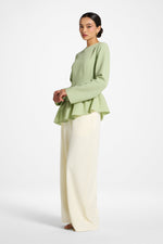 Asymmetric Textured Ruffle Top - Pistachio