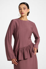 Asymmetric Textured Ruffle Top - Plum