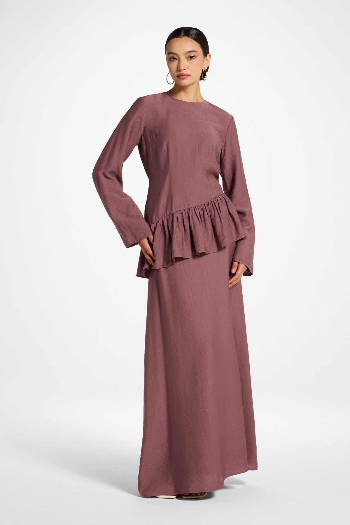 Asymmetric Textured Ruffle Top - Plum