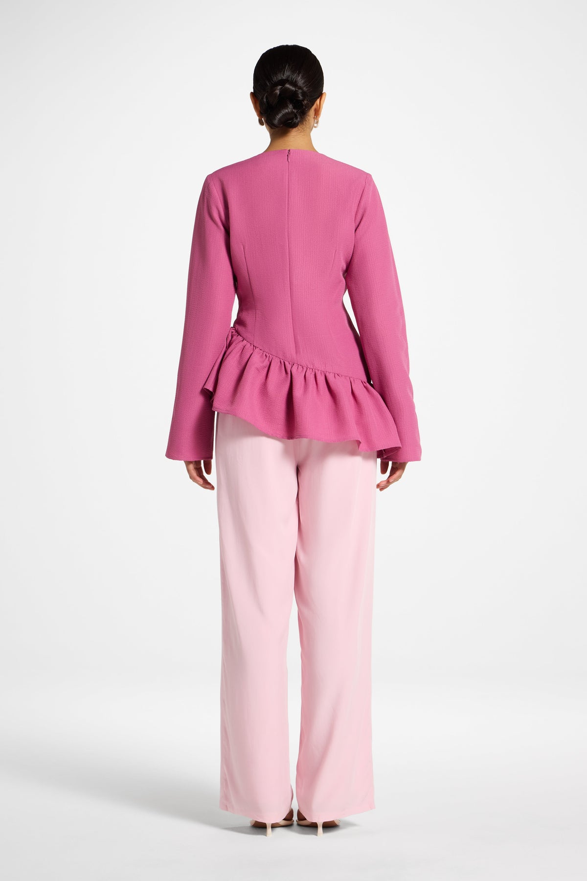 Asymmetric Textured Ruffle Top - Vintage Rose