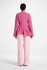 Asymmetric Textured Ruffle Top - Vintage Rose