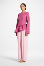Asymmetric Textured Ruffle Top - Vintage Rose