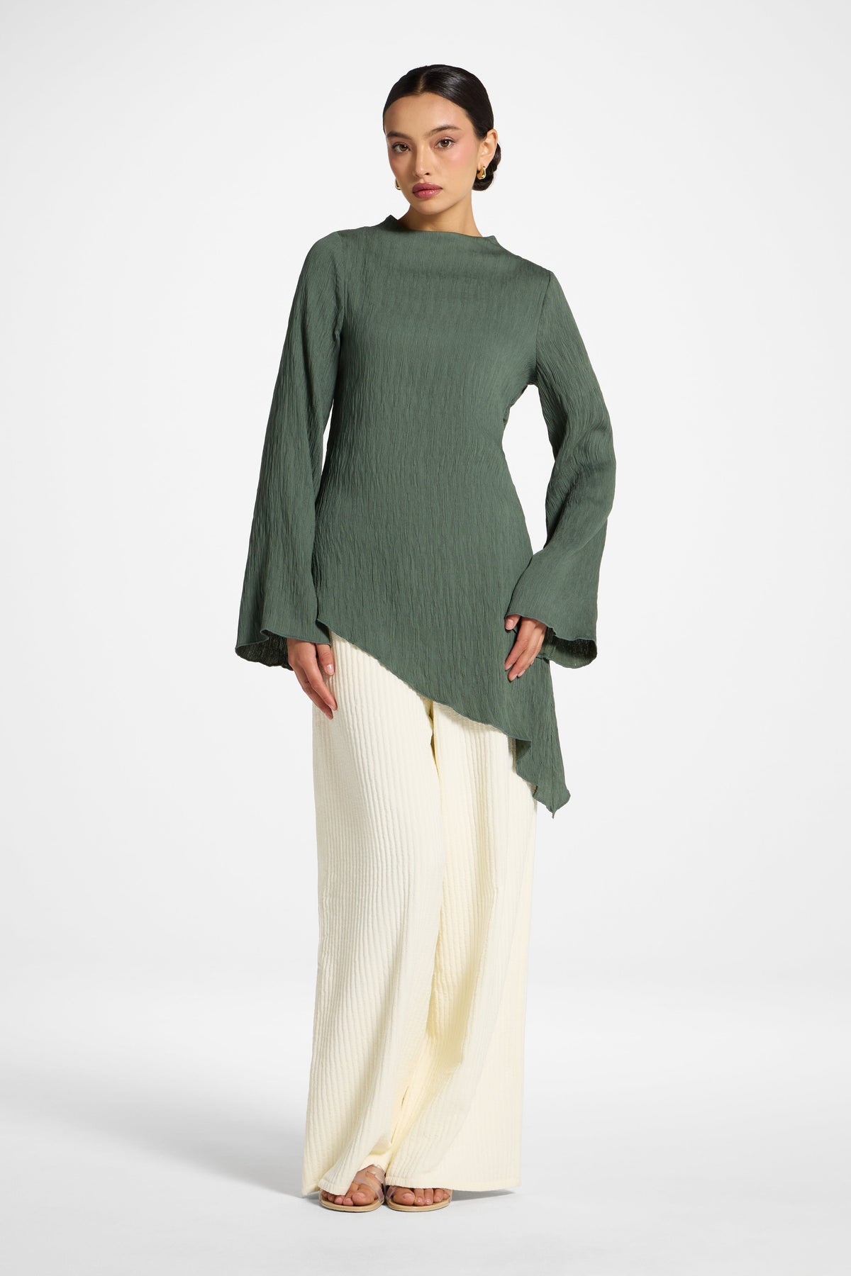 Asymmetric Textured Top - Basil