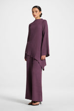 Textured Wide Leg Pants - Plum