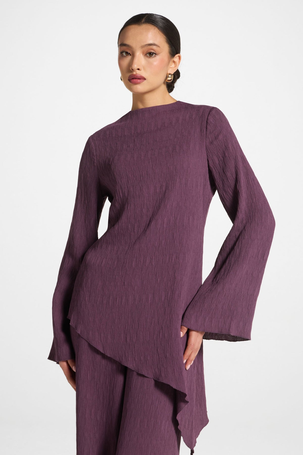 Asymmetric Textured Top - Plum