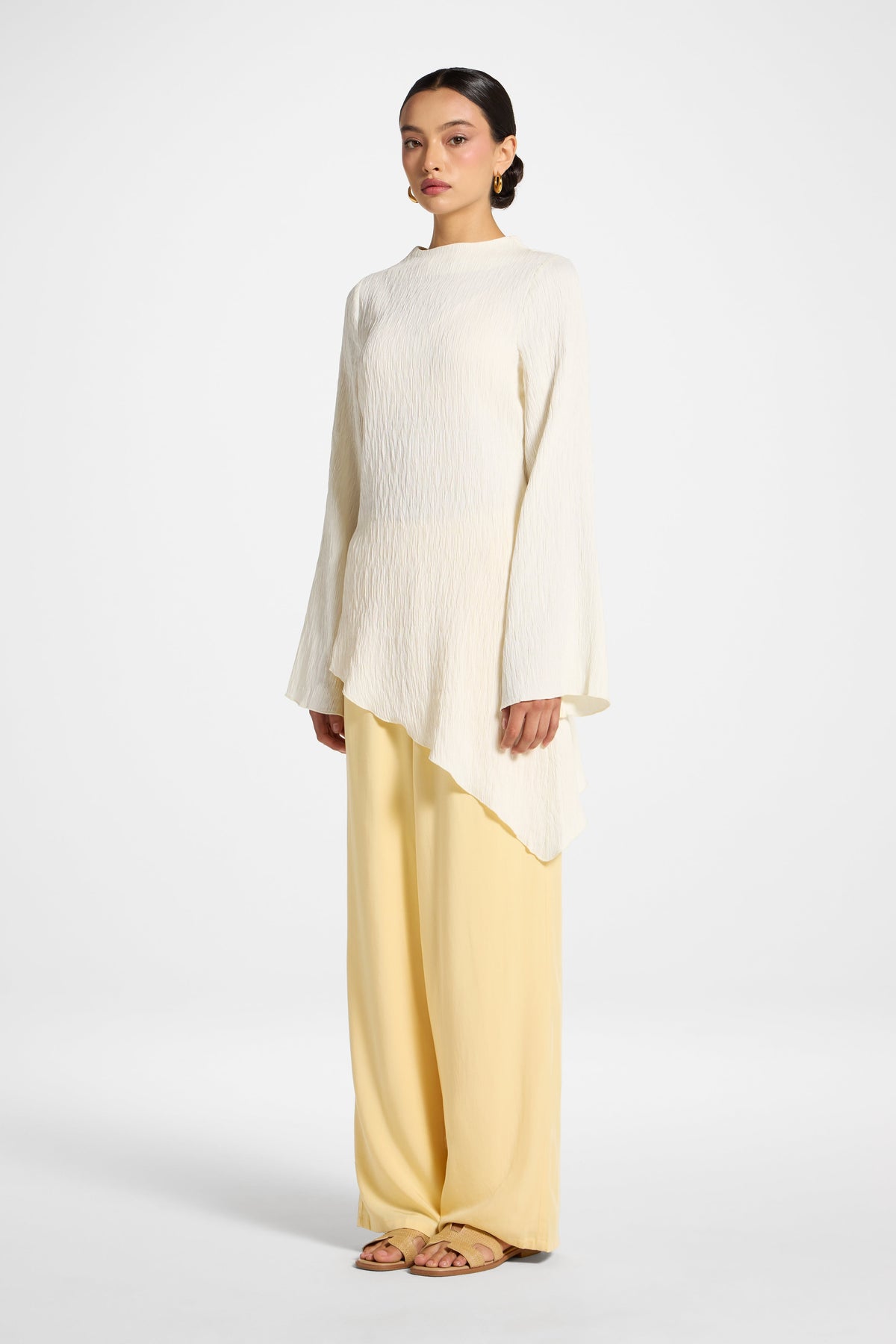 Asymmetric Textured Top - White