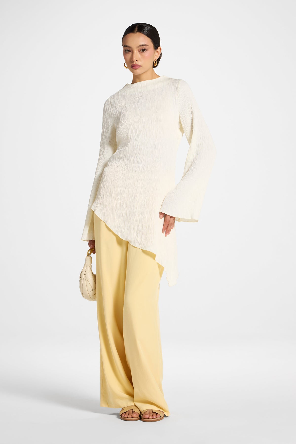 Asymmetric Textured Top - White
