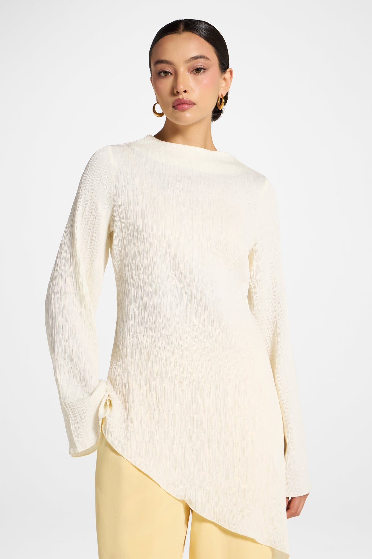 Asymmetric Textured Top - White