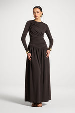 Asymmetrical Waist Rouched Maxi Dress - Chocolate