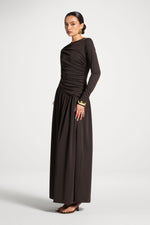 Asymmetrical Waist Rouched Maxi Dress - Chocolate