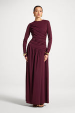 Asymmetrical Waist Rouched Maxi Dress - Fig