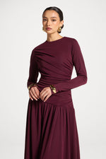 Asymmetrical Waist Rouched Maxi Dress - Fig