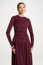 Asymmetrical Waist Rouched Maxi Dress - Fig