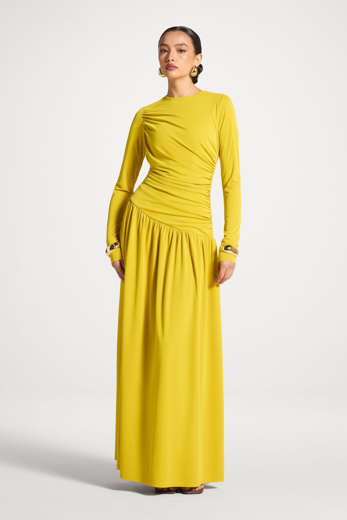 Asymmetrical Waist Rouched Maxi Dress - Mango Mint